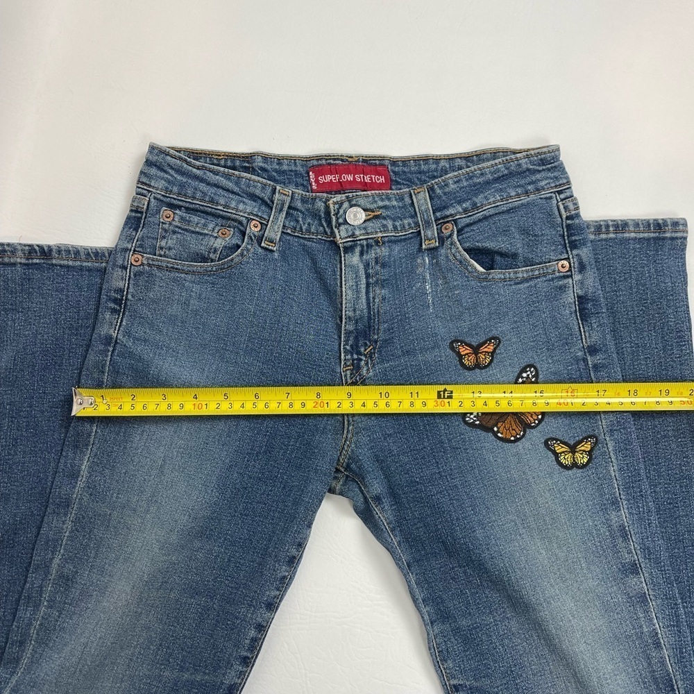 Levi’s 518 Superlow Bootcut Jeans Juniors 7M Butterfly Patch Y2K - Picture 9 of 16